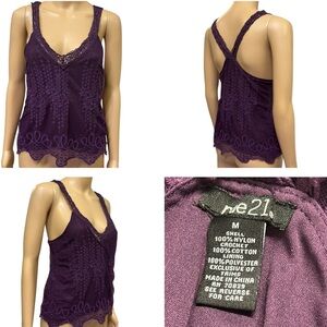 Rue21 Purple Crochet Lace Overlay Nylon Tank Top Juniors Medium